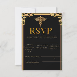 Elegant svart & guld medicinsk RSVP-kort med Caduc OSA Kort