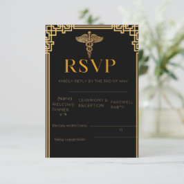 Elegant svart & guld medicinsk RSVP-kort med Caduc OSA Kort