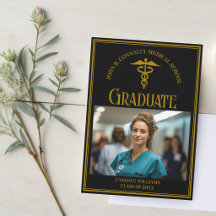Elegant svart guld medicinsk skola examen foto