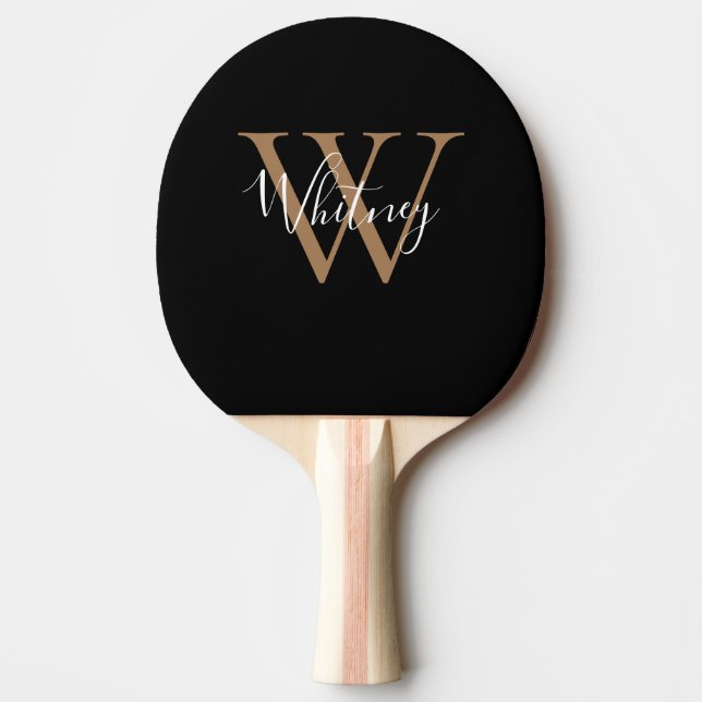Elegant svart-guld-monogram med namn i skrivstil  pingisracket (Framsidan)