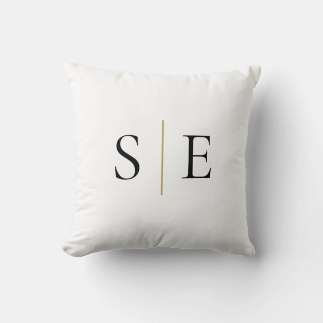 Elegant Svart Guld Monogram Minimalistisk Kudde (Framsida)
