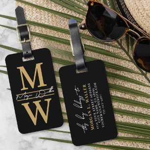 Elegant Svart Guld Monogram Namn Bagagebricka