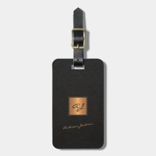 Elegant svart guld monogrammat skript namn bagagebricka