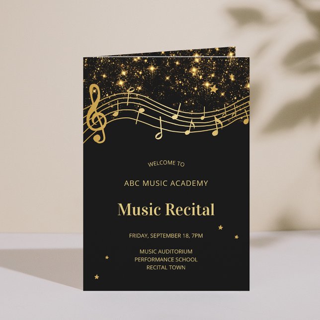 Elegant svart guld musikrecitalprogram inbjudan (Elegant Black Gold Music Recital Program)
