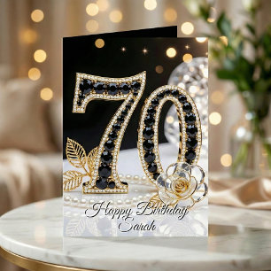 Elegant svart guld onyx pärl 70-årsdag kort