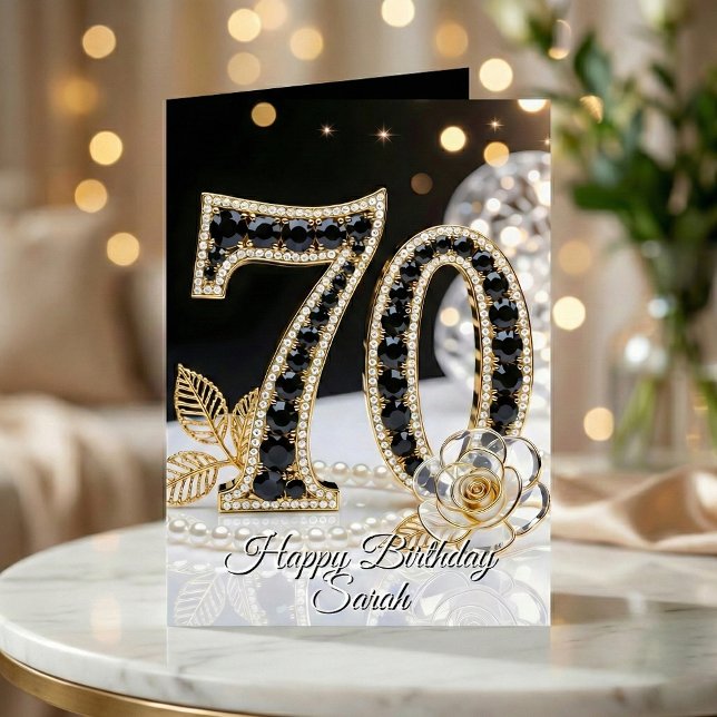 Elegant svart guld onyx pärl 70-årsdag kort (Skapare uppladdad)