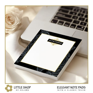 Elegant Svart Guld Paisley Anpassningsbar Monogram Anteckningsblock