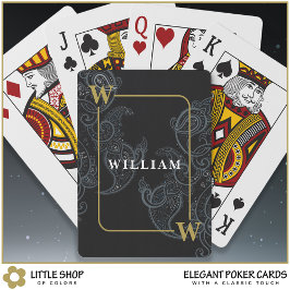 Elegant svart guld paisley monogram initial namn casinokort