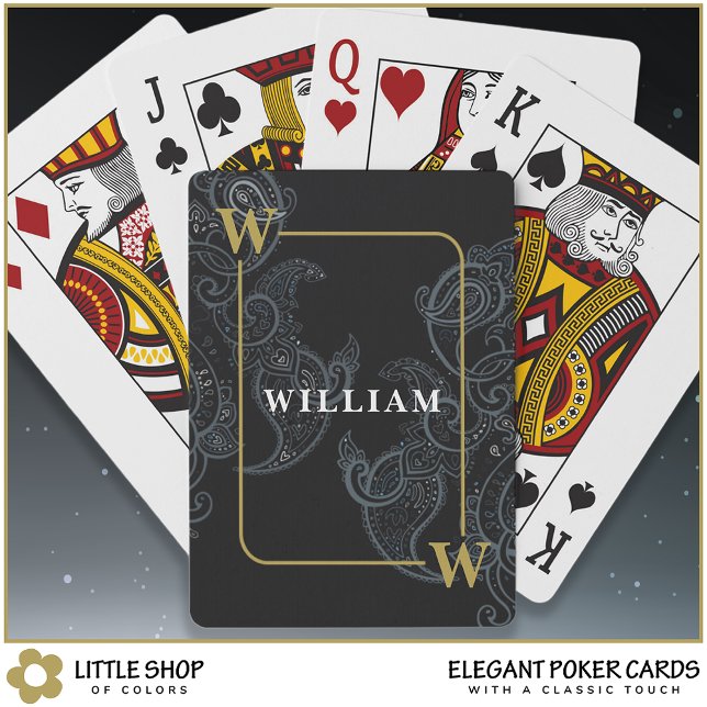 Elegant svart guld paisley monogram initial namn casinokort (Skapare uppladdad)