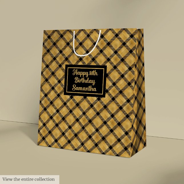 Elegant svart guld personlig födelsedagspresentpås (Elegant Black Gold Personalized Birthday Gift Bag)