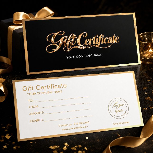 Elegant svart & guld presentkort | Anpassad  (Elegant Black & Gold Gift Certificate#giftcertificate)