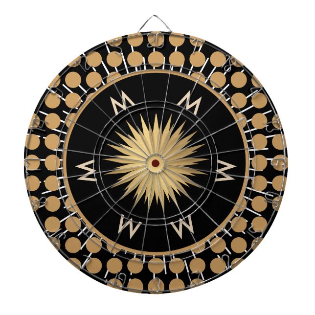 Elegant svart guld prick mönster monogram darttavla (Framsidan)