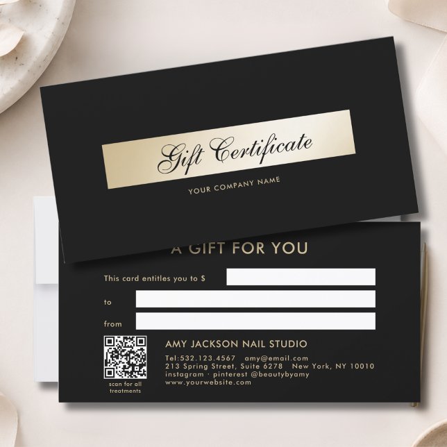 Elegant svart guld QR-kod presentkort (Elegant Black Gold QR Code Gift Certificate)