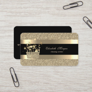 Elegant Svart Guld Randig Glitter Rengöring Visitkort