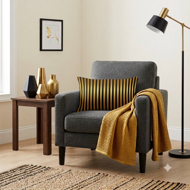 Elegant svart guld randigt mönster lumbarkudde (Skapare uppladdad)