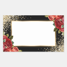 Elegant svart guld röd ros Blommig namn etikett