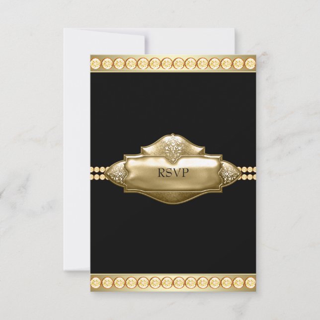 Elegant svart guld RSVP OSA Kort (Framsida)