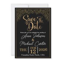 Elegant svart & guld Save the Date Beachbröllop I