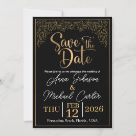 Elegant svart & guld Save the Date Beachbröllop I Inbjudningar