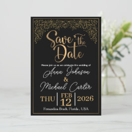 Elegant svart & guld Save the Date Beachbröllop I Inbjudningar