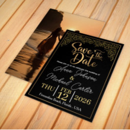 Elegant svart & guld Save the Date Beachbröllop I Inbjudningar