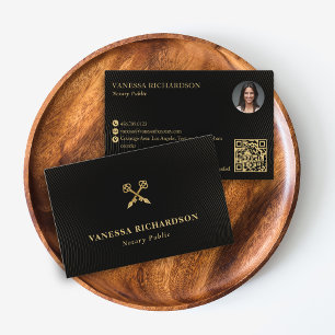 Elegant svart & guld skelettnyckel Notarie QR-foto Visitkort