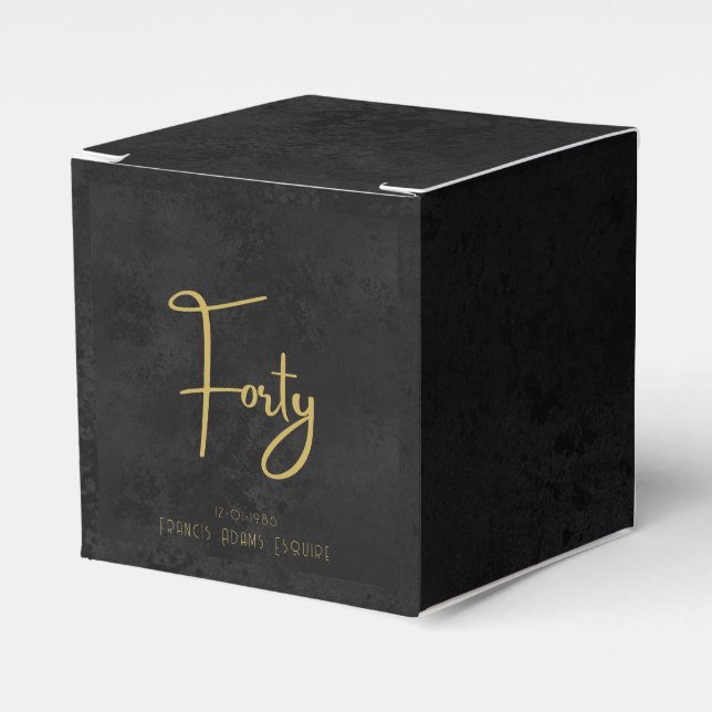 Elegant Svart & Guld Skrift Fyrtio Modern Födelsed Presentaskar (Framsidan Sidan)