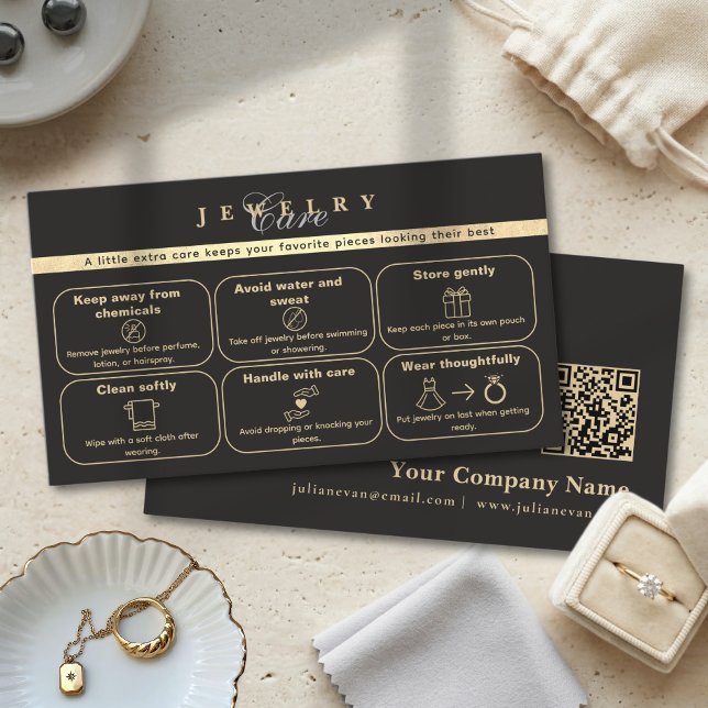 Elegant svart & guld smycken kort insättningskort (Elegant Black & Gold Jewelry Card Insert Card)