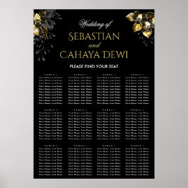 Elegant svart & guld sommar bröllop placeringssche poster