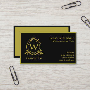 Elegant Svart & Guld Stilren Personlig Monogram Visitkort