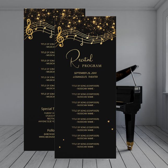 Elegant svart guld stjärna musik recital program l (Elegant Black Gold Star Music Recital Program List)