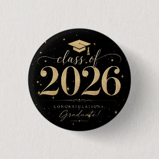 Elegant Svart Guld Stjärnor Klass 2026 Examen Knapp