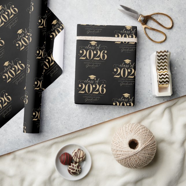 Elegant svart guld stjärnor Klass 2026 examen  Presentpapper (Hantverk)
