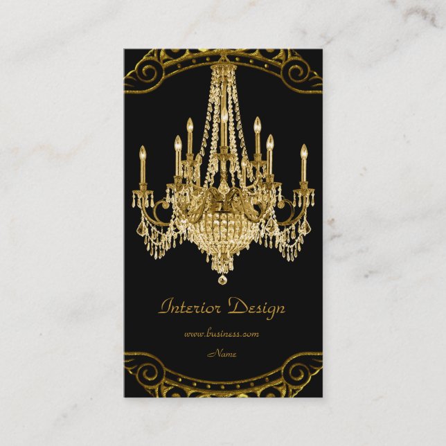 Elegant svart guld takkrona inredningsdesign visitkort (Framsida)