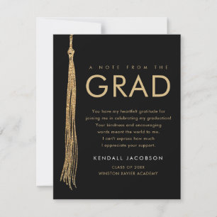Elegant svart & guld Tassel Graduation Anpassad Tack Kort