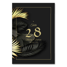 Elegant svart & guld tropiskt blad bröllop bordsnummer