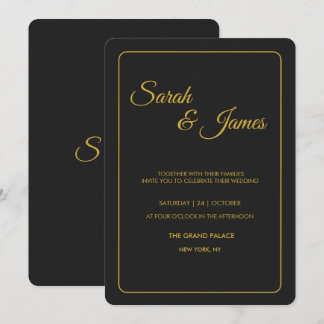 Elegant svart & guld typografi bröllopsinbjudan inbjudningar