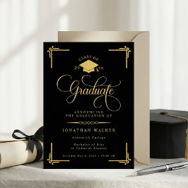 Elegant svart guld universitetsavgång meddelande