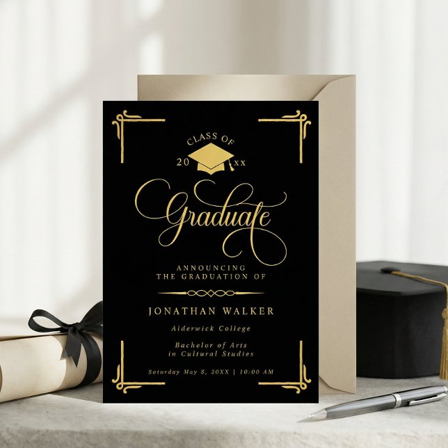 Elegant svart guld universitetsavgång meddelande (Skapare uppladdad)