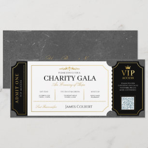 Elegant svart guld välgörenhetsgala inträdesbiljet inbjudningar