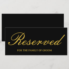 Elegant svart guld vigsel reserverad skyltkort