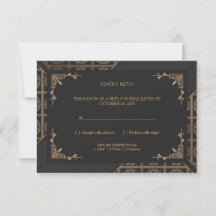 Elegant svart guld Viktoriansk bröllops-RSVP-kort