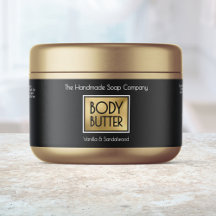 Elegant svart, guld, vit body butter-burketikett