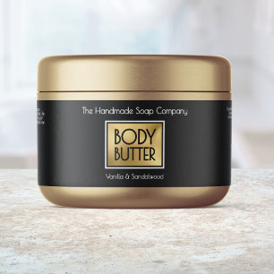 Elegant svart, guld, vit body butter-burketikett vattenflaska etikett