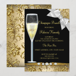 Elegant svart guld vit Champagne Brunch inbjudan