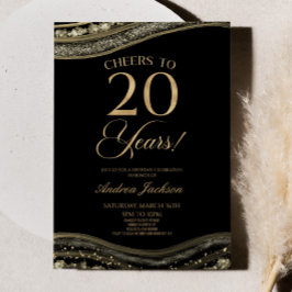Elegant svart guldagat 20-årsfest inbjudningar