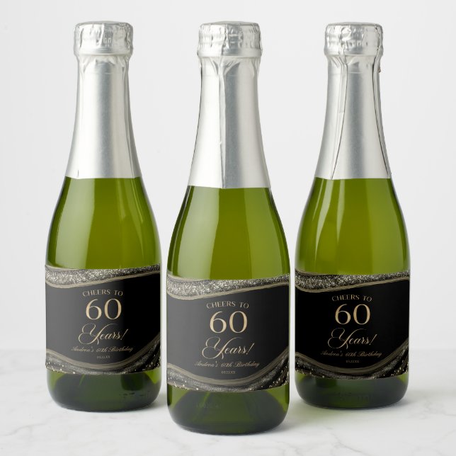 Elegant svart guldagat 60-års födelsedagsfest (Flaskor)