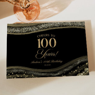 Elegant svart guldagate 100-års födelsedagsfest gästböcker