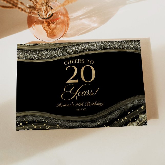 Elegant svart guldagate 20-årsfest gästböcker (Skapare uppladdad)