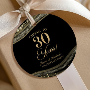 Elegant svart guldagate 30-årsjubileumfest gåvor etiketter